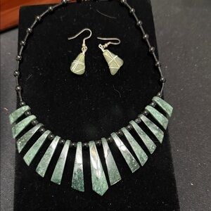 Elegant Green Stone Necklace and Earring Set